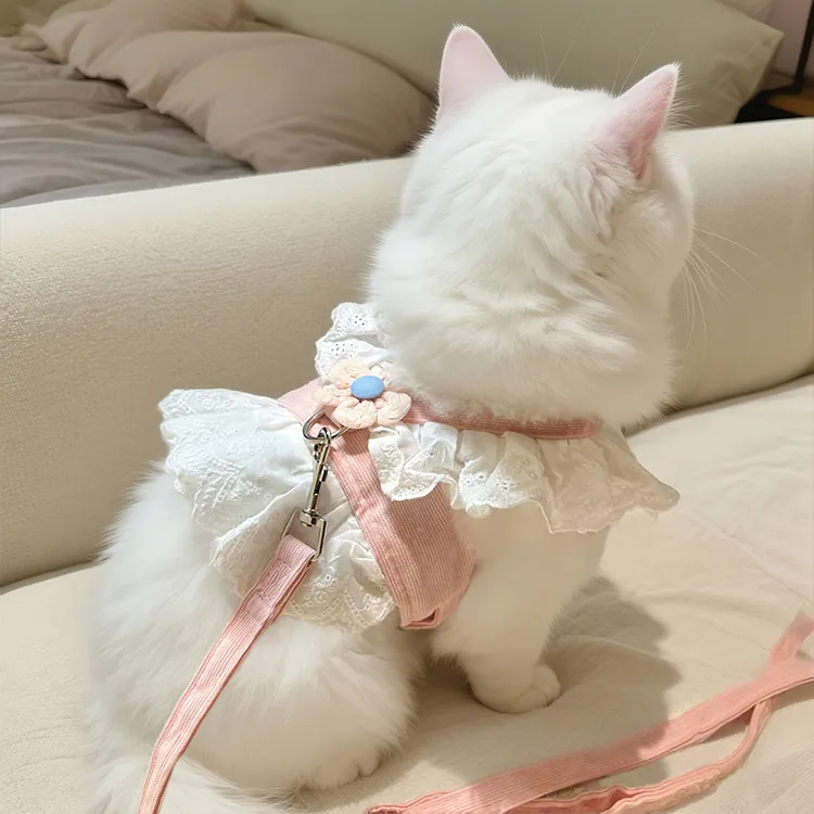 猫咪牵引绳可爱JK风猫狗通用牵引绳胸背带可调节防挣脱夏季出行