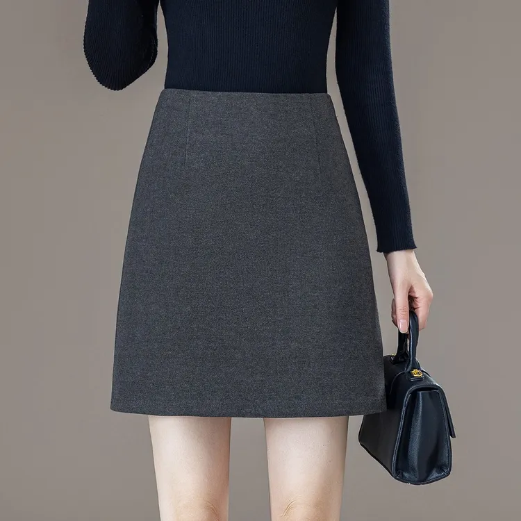 毛呢短裙2025秋冬新款高腰显瘦加厚灰色包臀a字一步裙半身裙子