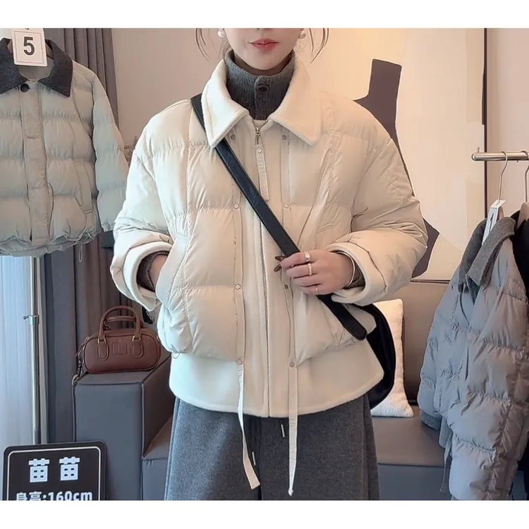 棉服拼接翻领加厚棉服女款2025冬季新款假两件保暖外套