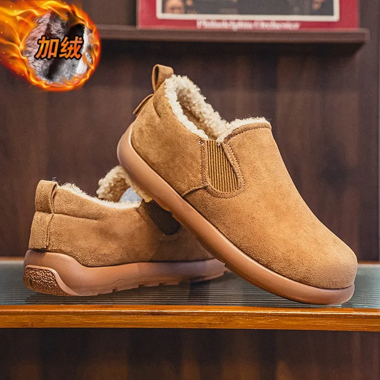 棉鞋男冬季复古休闲加绒保暖一脚蹬豆豆勃肯鞋男款户外防滑雪地靴