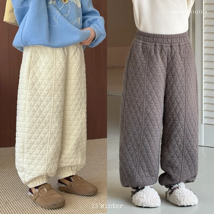 「麦麦秋」【三明治】夹丝棉女中大童冬季宽松格纹夹棉束脚卫裤GD2536