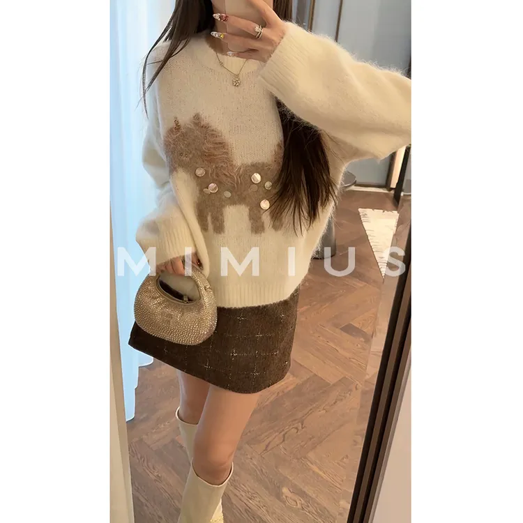 【mimius】P 小马限定慵懒感软糯羊毛套头毛衣+裙裤 汉服 WH01007