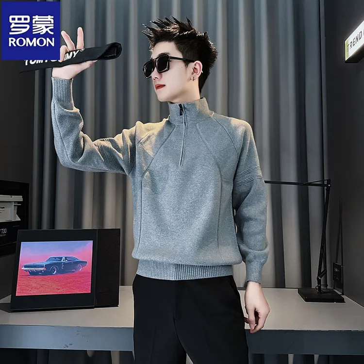 罗蒙半高拉链领毛衣男冬季潮流爆款打底衫2025新款加厚保暖针织衫