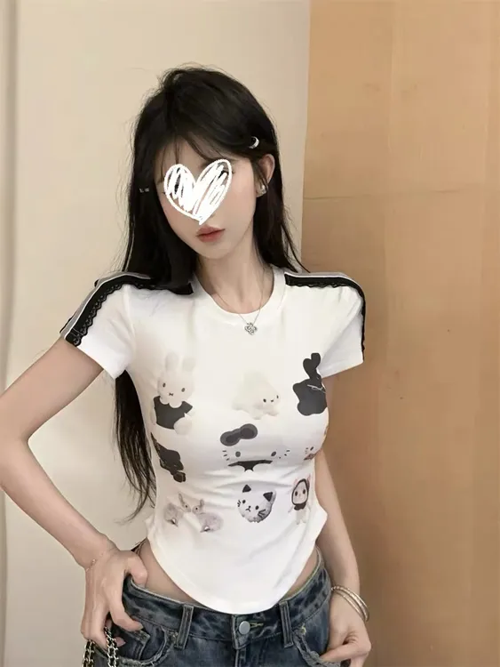 玩偶礼品屋 kt圆领正肩短袖T恤女小个子修身#9061