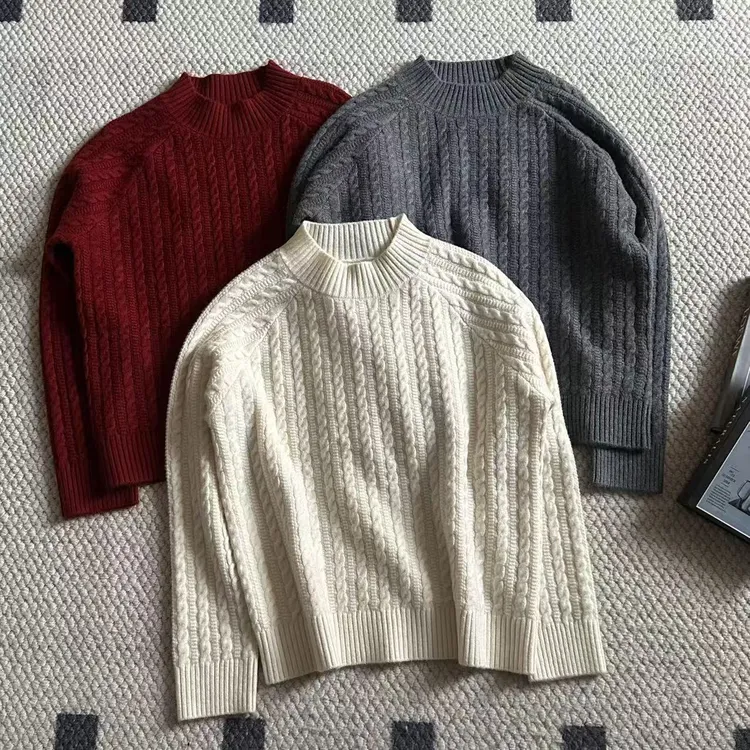 【米可家】冬季加厚半高领麻花毛衣10091