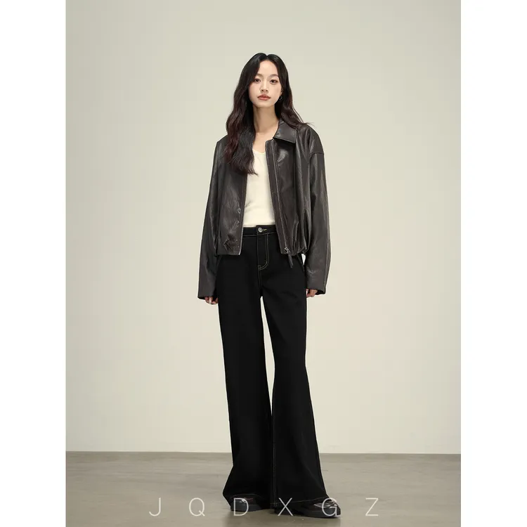 黑色牛仔裤宽松显瘦直筒阔腿裤女款秋低腰松弛感裤子25QK2977