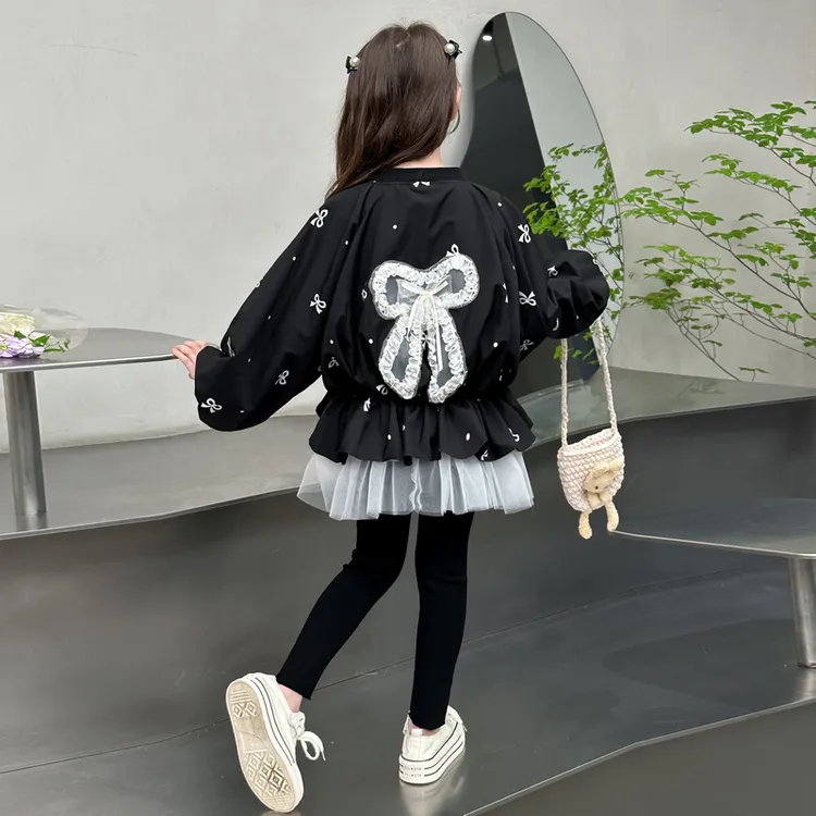 女童时尚普通外套少女风春秋小童洋气秋款学院风皮衣春季立领韩版