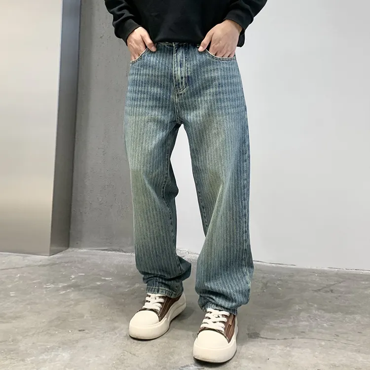 【赤原】复古水洗牛仔裤男秋季潮牌竖纹高级感直筒宽松休闲条纹裤