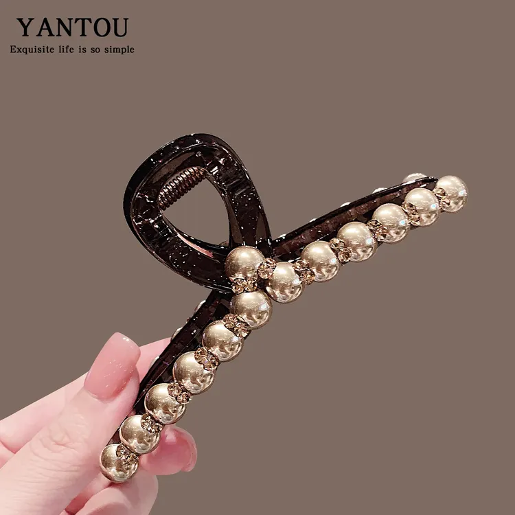 韩国东大门珍珠大号抓夹女鲨鱼夹发卡后脑勺盘发夹子头饰洋气气质