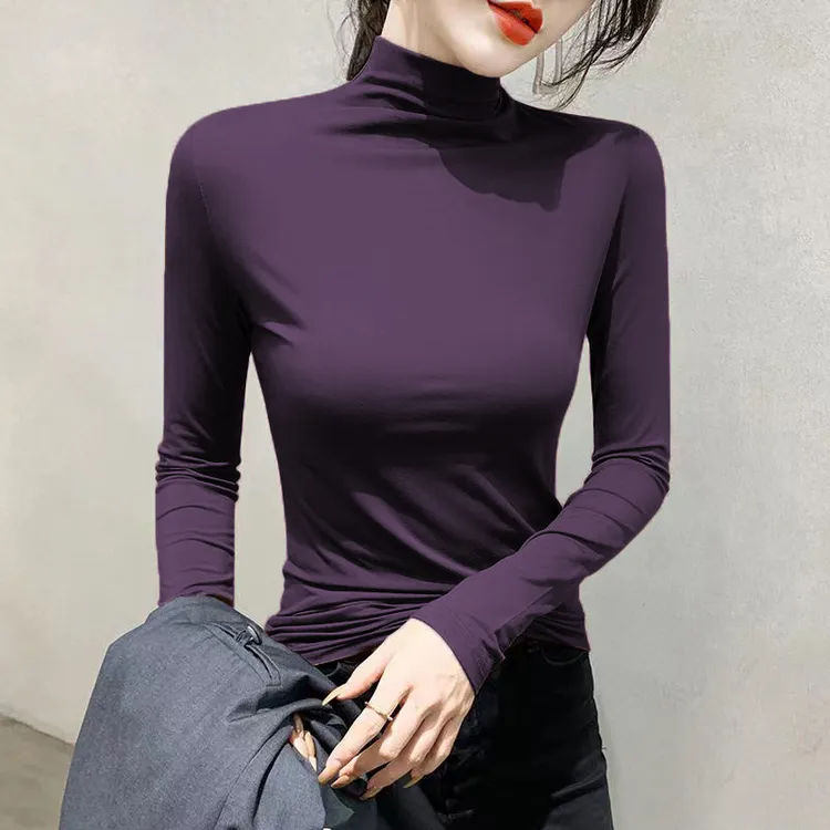 2025新款秋季莫代尔半高领打底衫女内搭秋冬季长袖面膜感洋气上衣