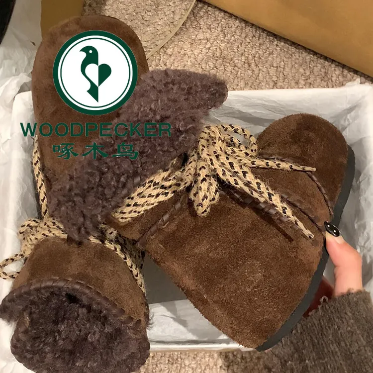 啄木鸟内增高厚底美拉德两穿翻折勃肯雪地靴女冬加绒加厚东北棉鞋