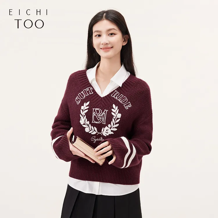 【晚晚专属】爱居兔时尚毛巾绣美式校园风长袖针织衫ENZAJ3N016A