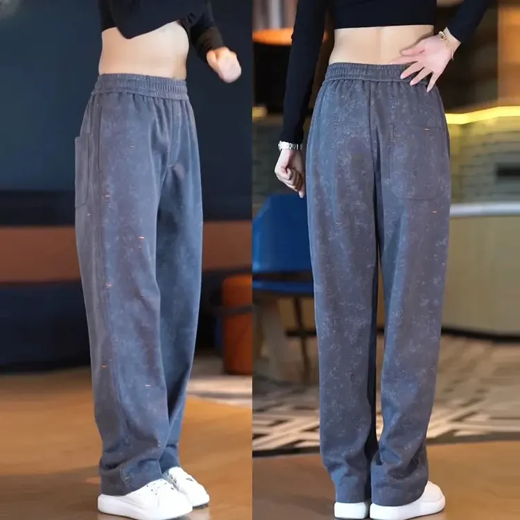 2025早秋新款美式潮牌重磅卫裤宽松直筒裤男款潮流ins弯刀休闲裤