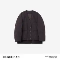 LIURUONAN | 9.28四周年【布莱克书店】条纹V领单排扣宽松羽绒服女
