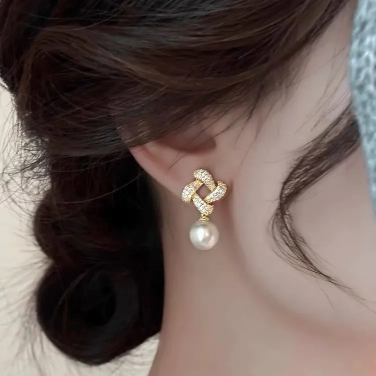 气质方形几何珠珠耳环显脸瘦百搭气质高级感小众爆款百搭耳钉新品