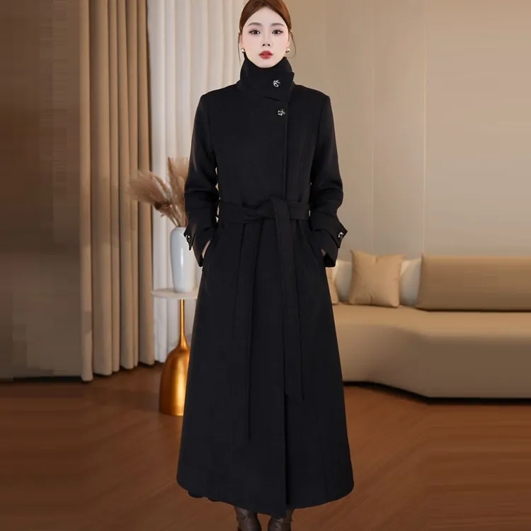 加棉羊毛大衣气质秋冬长款冬季保暖毛呢外套显瘦赫本风毛呢修身女