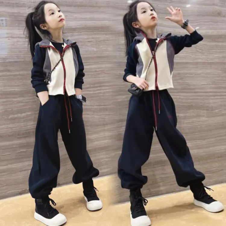 女童运动套装春秋款2025新款女孩大童卫衣外套又酷又飒卫裤两件套