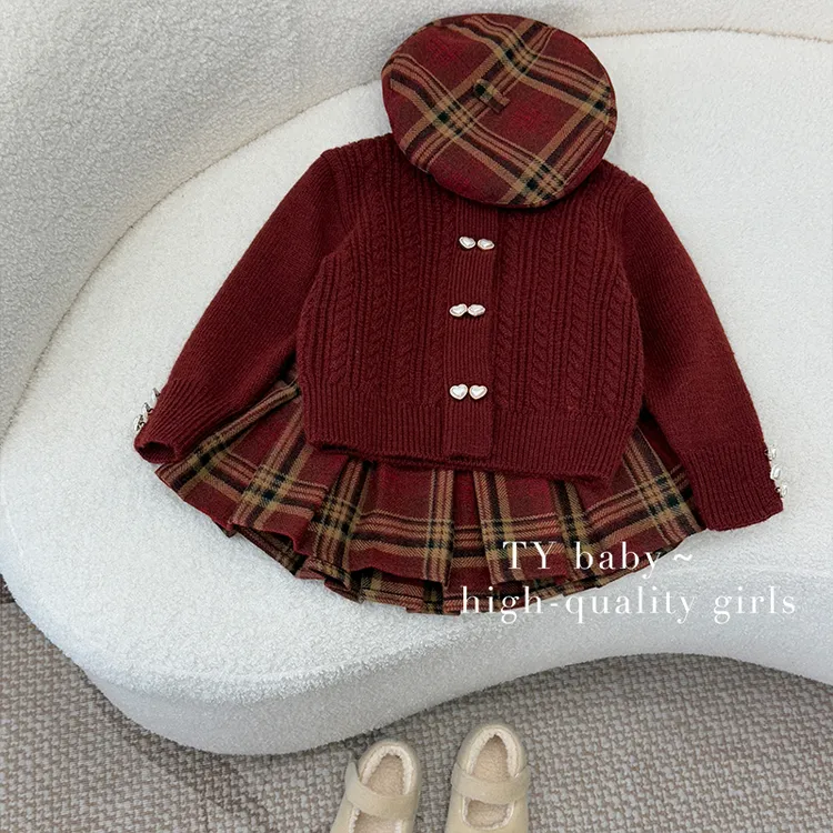 冬装女小童韩版洋气英伦风气保暖毛衣短裙套装ZH0720