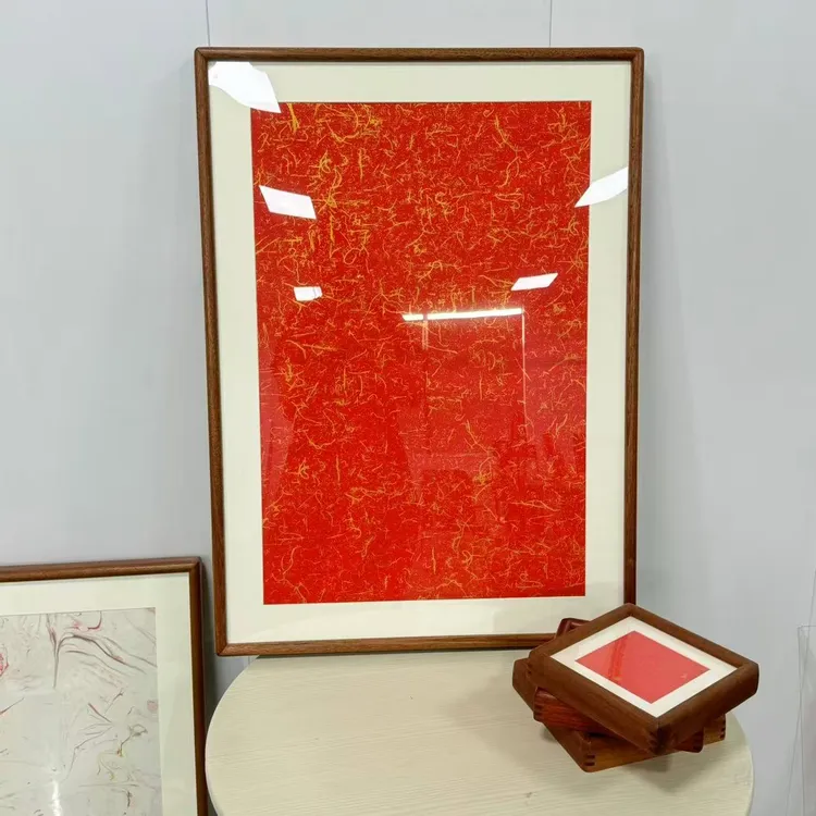 2个装70*50画芯60*40榫卯乌檀木平面画框原木色