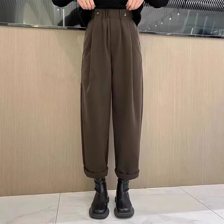 毛呢裤子女款大码胖mm显瘦小个子梨型身材微胖穿搭高腰宽松秋冬厚