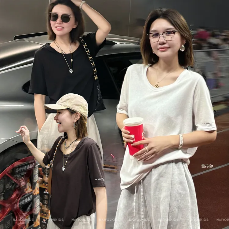 【极简私服】亲子短袖T恤2025夏季新款女百搭休闲透气简约上衣Y6616