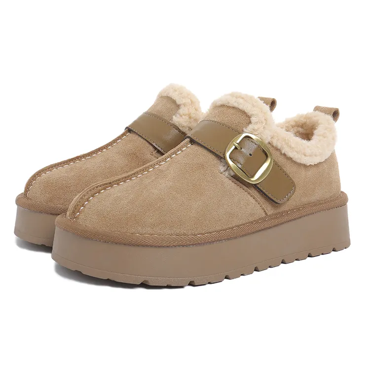 门店79&9！厚吐司雪地靴」牛反绒厚底增高加绒一脚蹬雪地鞋女C25235