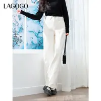 lagogo拉谷谷年新款高腰显瘦阔腿百搭牛仔裤女NCNN539A93