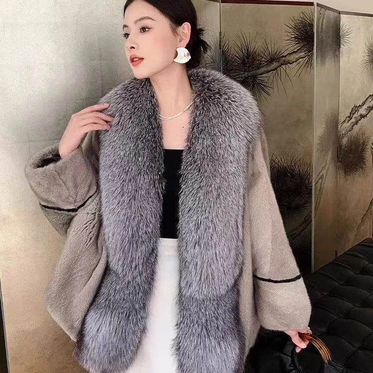 十字真水貂毛整皮狐狸毛斗篷款外套百搭秋冬保暖女士海宁爆款气质