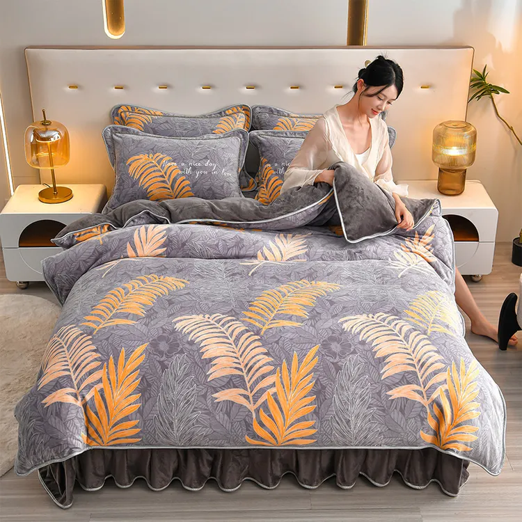 秋冬季新款高档8-9斤加厚牛奶绒四件套双面绒被套毛绒床上用品