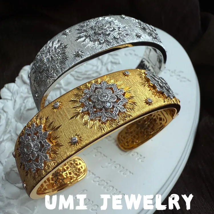 925银合成锆石手镯 UMI家意大利手工重工拉丝镂空手镯复古高级