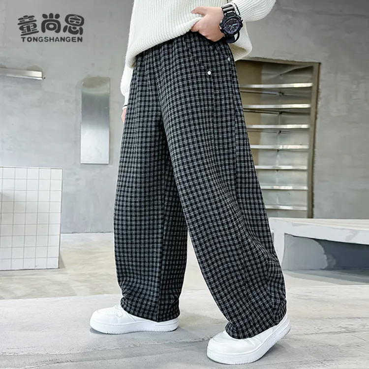 男童加绒裤子2025新款秋冬款儿童休闲裤大童格子长裤男孩一体绒潮