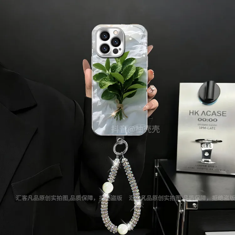 适用【苹果/oppo/华为/vivo/小米】电镀玻璃网红袖子叶创意手机壳女