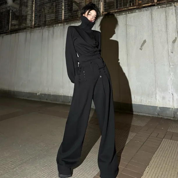 Blackgirl新款【暴力街区】收腰设计显瘦百搭卫衣直筒阔腿裤套装