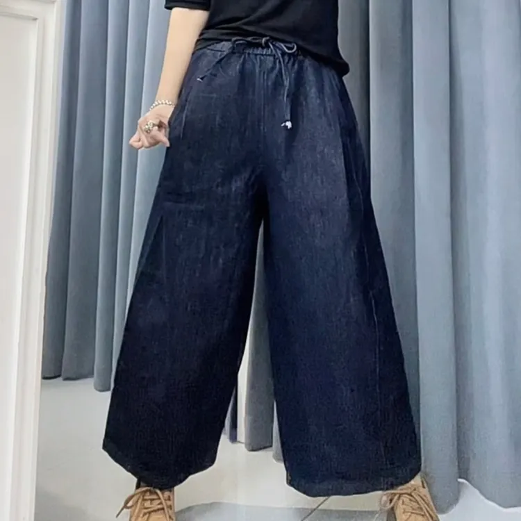 牛仔宽松休闲文艺拼接裙裤原制原味设计