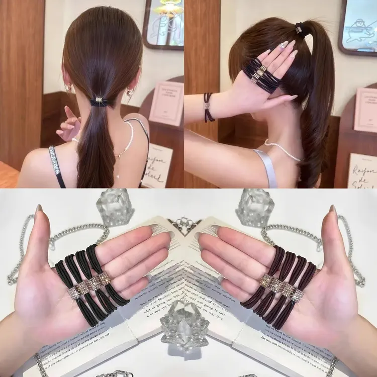 【秋季2025新款】高弹力三股满钻发圈 发带扎头发简约韩版气质发绳商品图