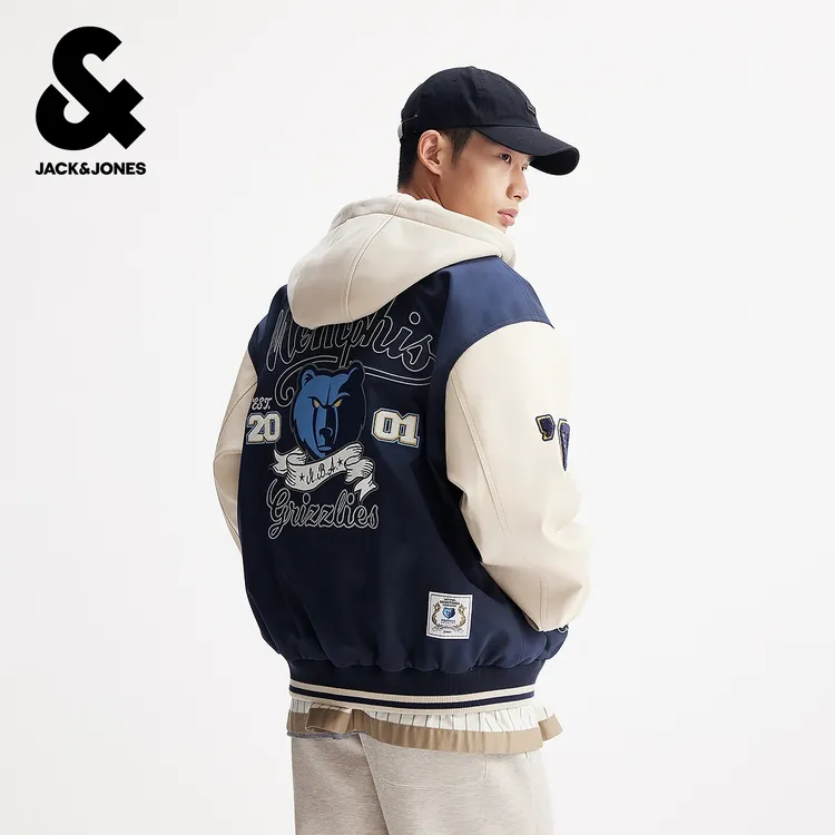 杰克琼斯NBA联名2025年冬季新款男装宽松连帽棉服棉衣休闲外套