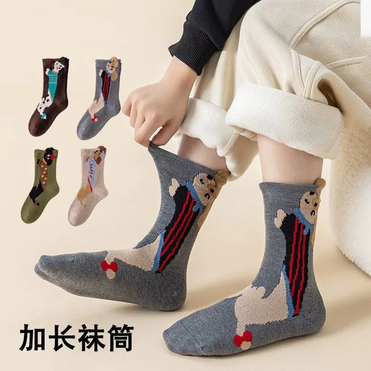 加厚加绒保暖男童女童加长中筒冬季腊肠小狗袜子儿童ULS