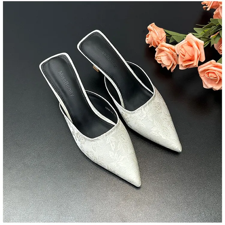 高跟尖头细跟平底中跟百搭包头拖夏季春季浅口包头