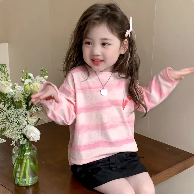 【闪闪亮】2025纯棉女童打底衫条纹印花细闪爆款新款长袖衣服童装