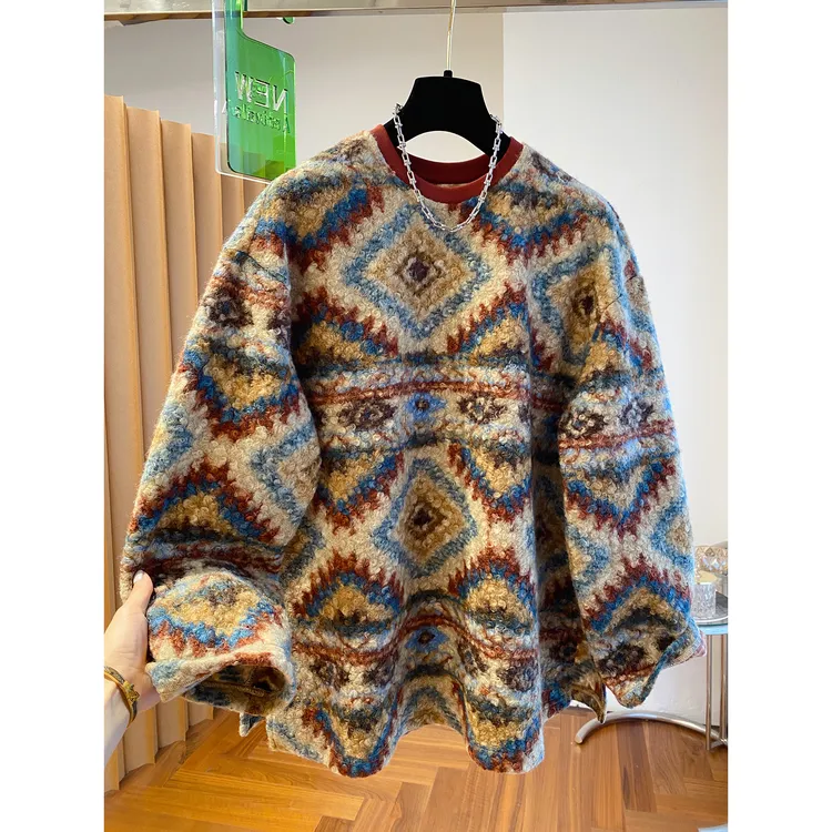 胖妹妹240斤大码羊羔毛卫衣女秋冬季新款宽松复古中长款套头上衣