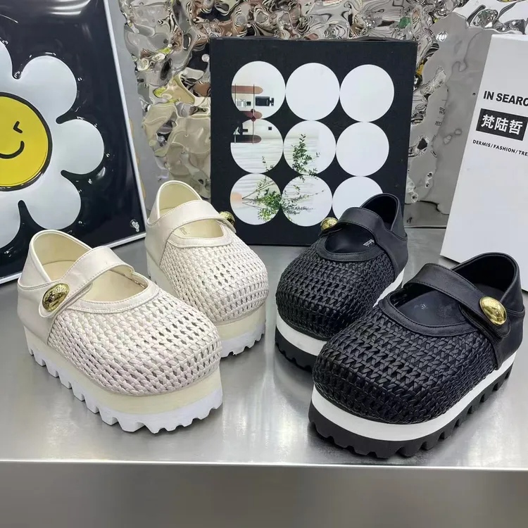 女鞋2025新款夏季厚底增高玛丽珍鞋女舒适休闲鞋低帮网面一字拖鞋