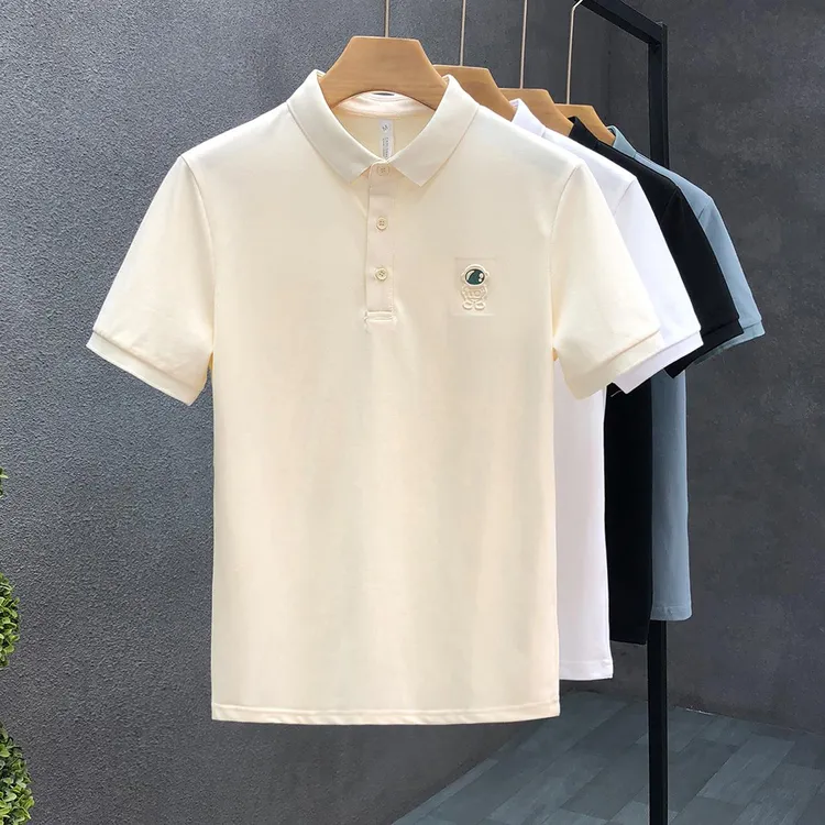 FAVMARTHA流行杏色polo衫男短袖潮牌翻领t恤2025夏季新款男士高端