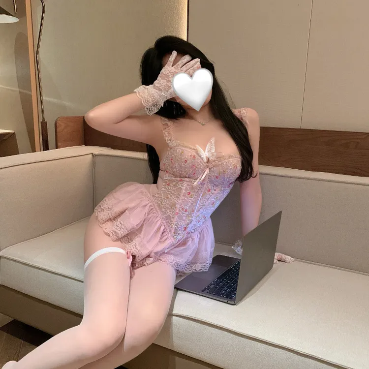 西诗氛围美神春夏碎花鱼骨吊带聚拢胸衣网纱性感睡衣纯欲睡裙qqny