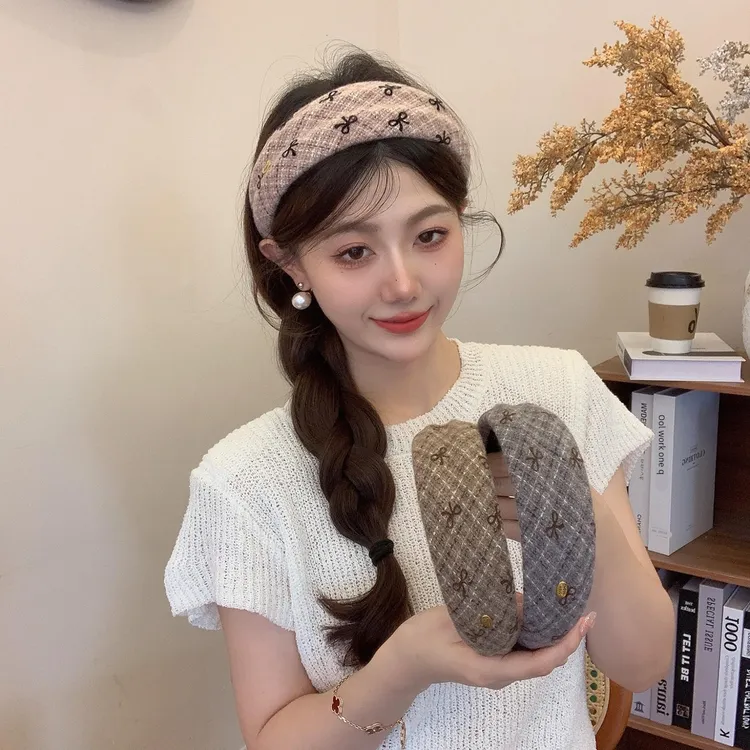 秋冬毛呢格子宽边发箍女2025新款高颅顶压发卡显发量发捆洋气盘发