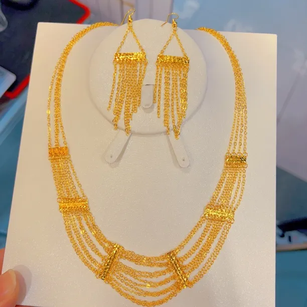 铜合金项链 293时尚新款休闲百搭项链耳环两件套轻奢精美女款