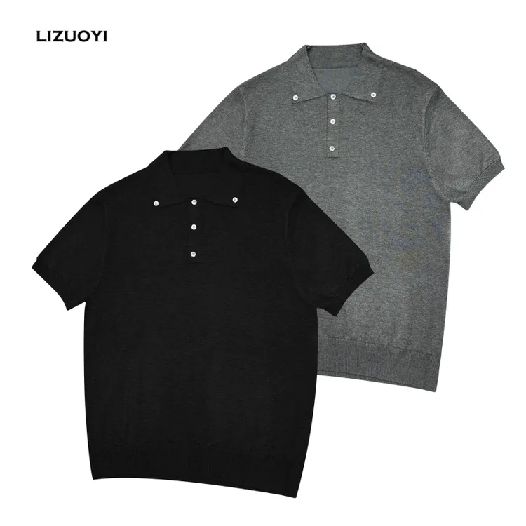 狸作一松弛高知分子假领polo松弛高知分子纯色套头针织衫男款毛衣