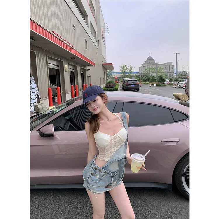 【英区留学生】韩系甜美少女学院风高级感背带裤配显瘦收腰吊带套装