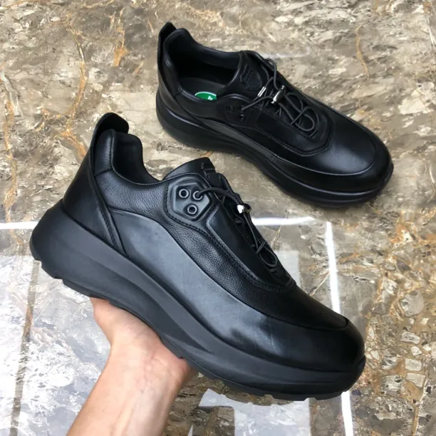 轻便时尚休闲鞋舒适黑色圆头男士秋季商务真皮厚底百搭男鞋男生