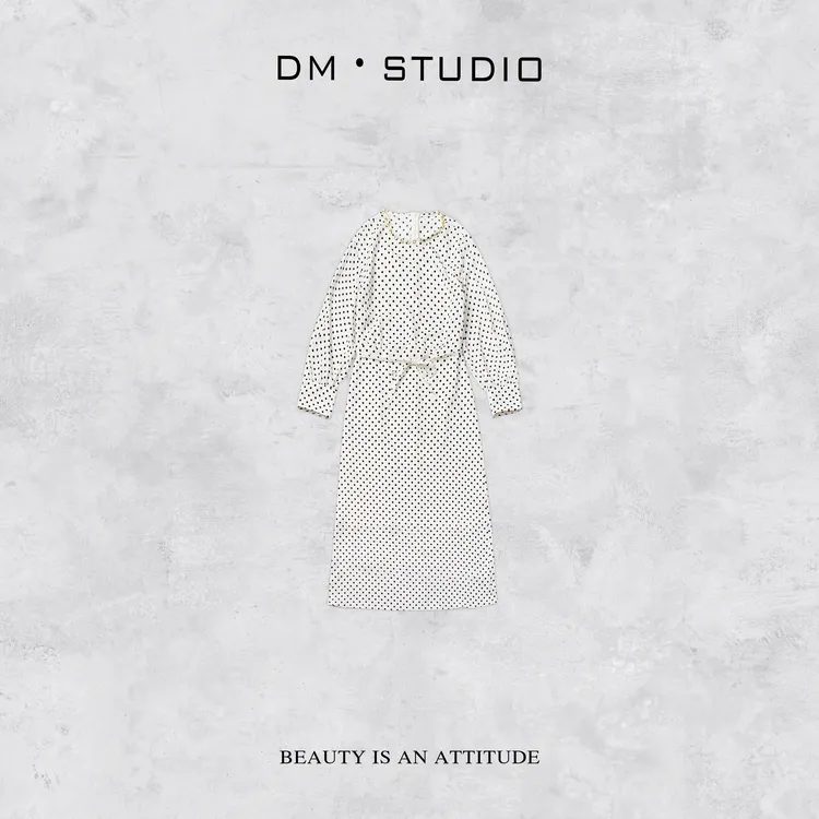DEDM-DM•STUDIO/精致高级感小众气质百搭波点长袖连衣裙(QL35216)
