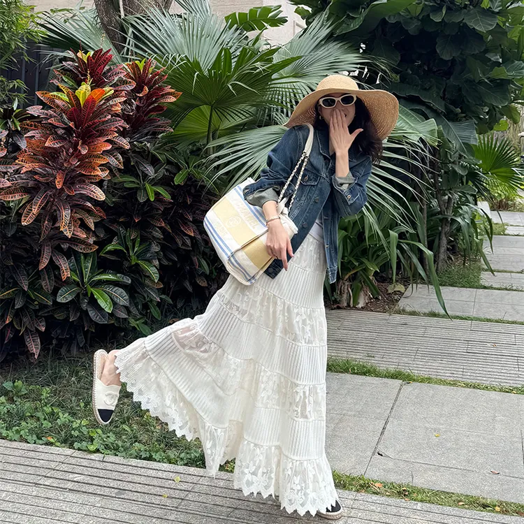 KEEP KAPU靠谱【镂光落影】新款法式优雅高腰显瘦A字长半裙KP250421